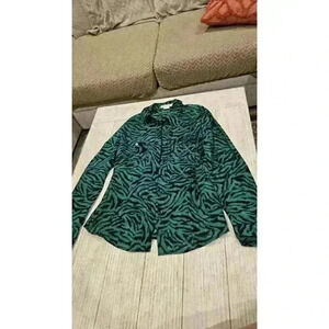 Michael Kors Women's Zebra Print Long Sleeve Blouse Green/Black Size 12